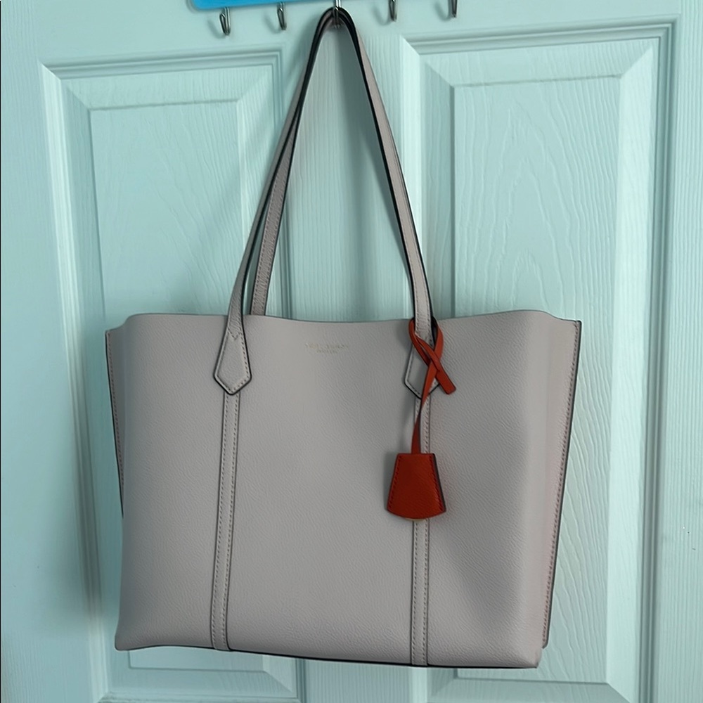 Tory Burch Perry Tote Bag with Minimalist Design. Shell pink